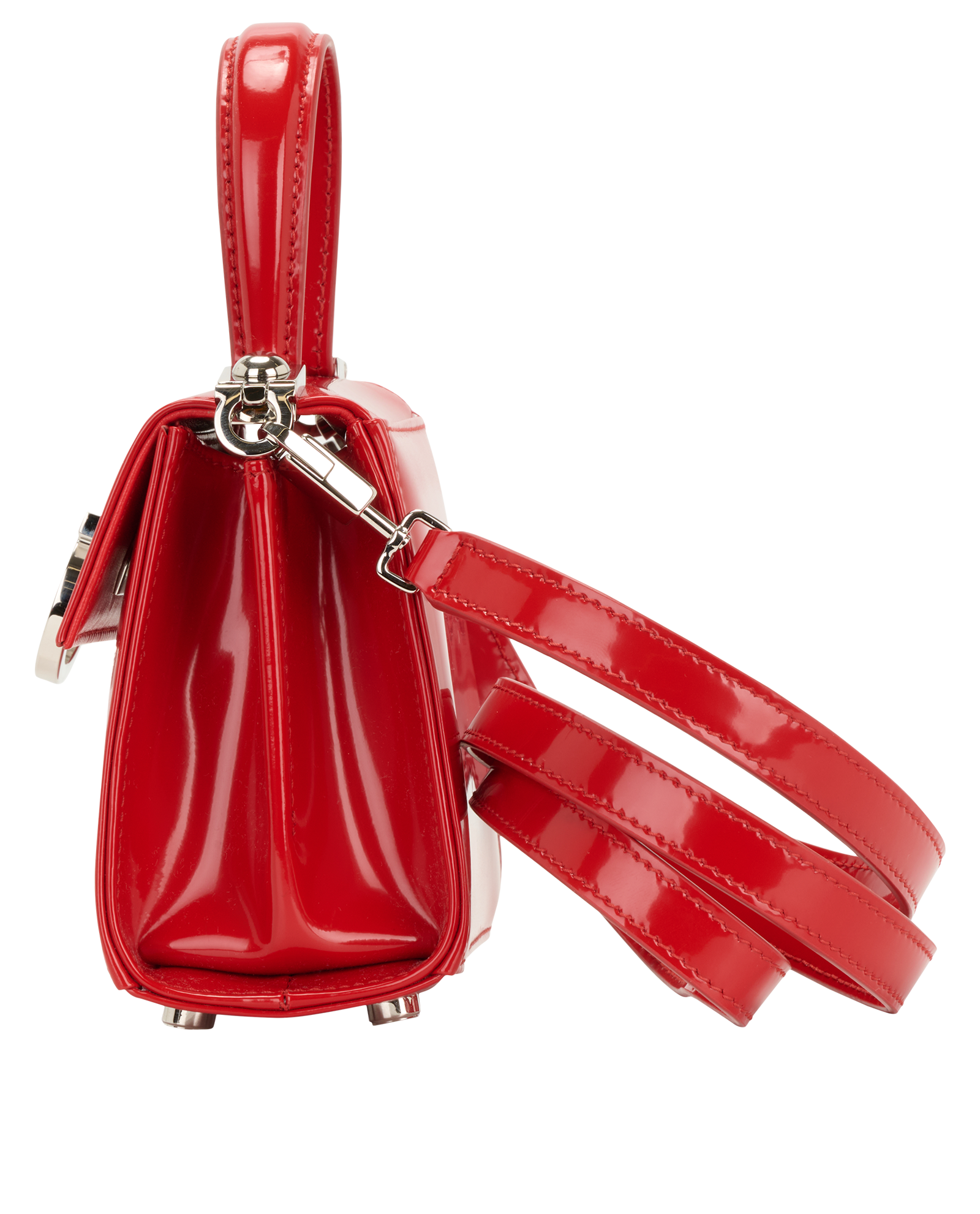 Micro Iconic Top Handle, &pound;450, Handbags, Red, Patent Leather, Bottom view